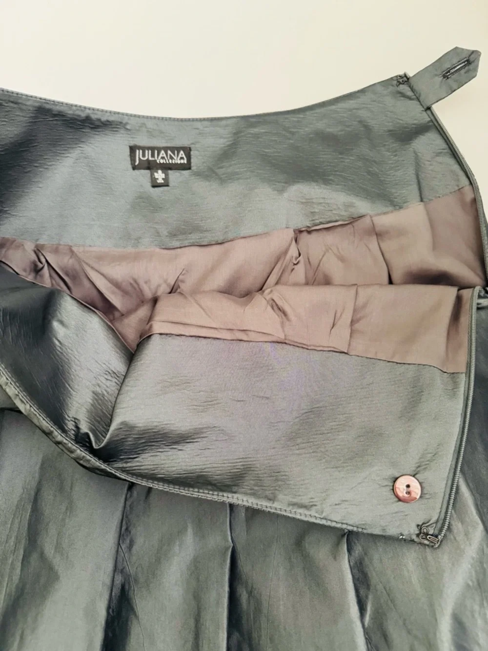 Juliana Collezione Gray Embroidered Midi Skirt Gold Floral Lined USA 8 - Picture 5 of 16